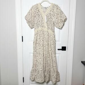 Polagram Cream Floral Midi Dress